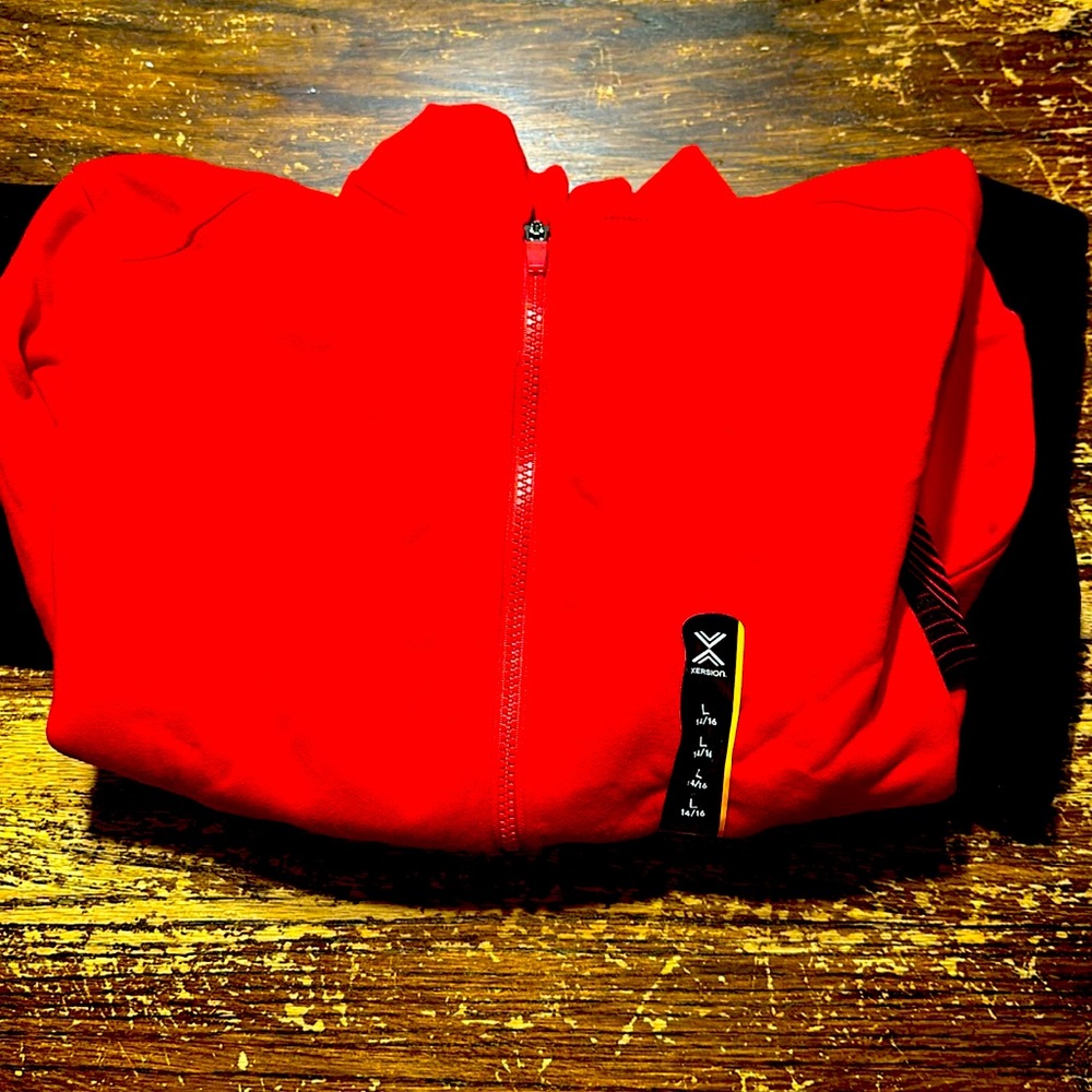 Red Zip up hoodie jacket with black sweatpants new with tags from jc Penny
